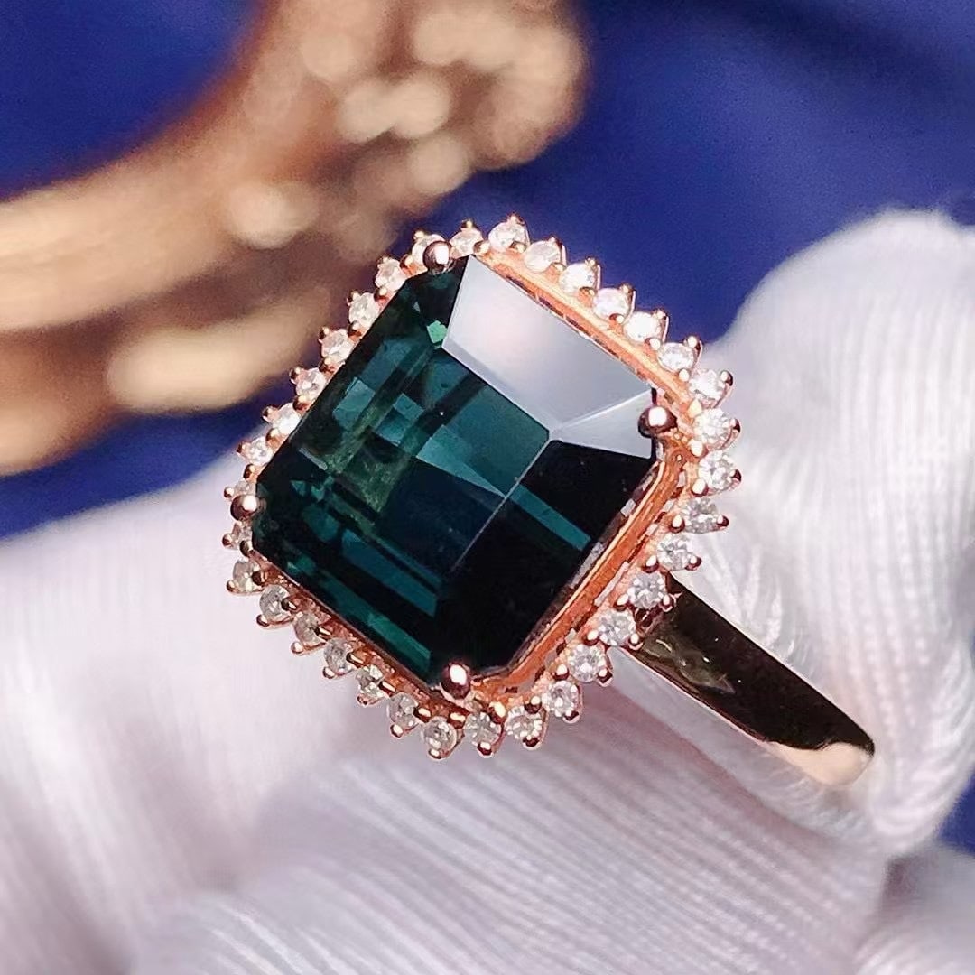14k Gold 4.5 Ct Natural Tourmaline & Diamond Ring - 4