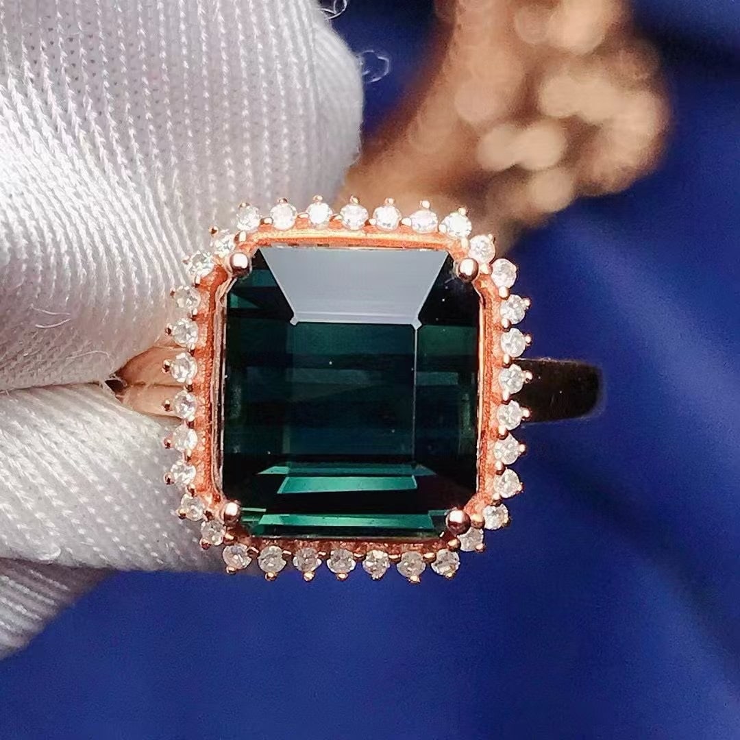 14k Gold 4.5 Ct Natural Tourmaline & Diamond Ring - 6