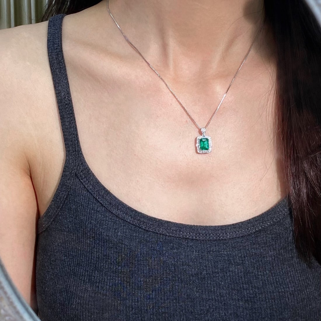 14k Gold 2.15 Ctw Vivid Green Natural Emerald & Diamond Pendant( Without Chain ) - 6