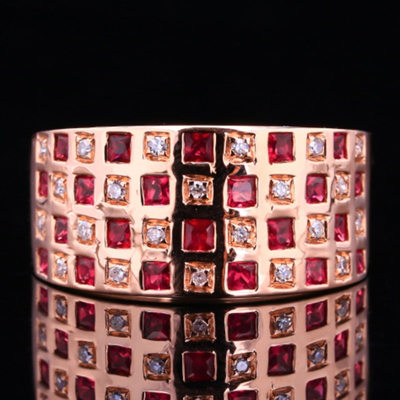14k Gold 0.65 Ctw Natural Ruby & Diamond Ring: Ref:231020396 // gold content:14k gold // ring size:7. 25us // // main gemstone:ruby // shape:square // carat weight:0. 54ct // color:red // treatment:natural // // adjacent gemstone 2 : diamond //