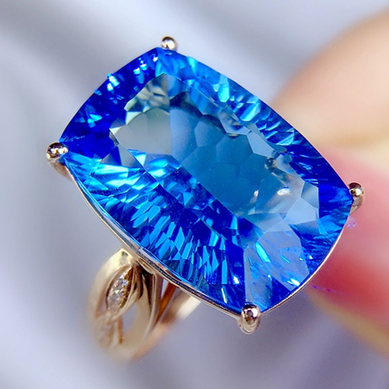 14k Gold 12.62 Ctw Natural Topaz & Diamond Ring - 4