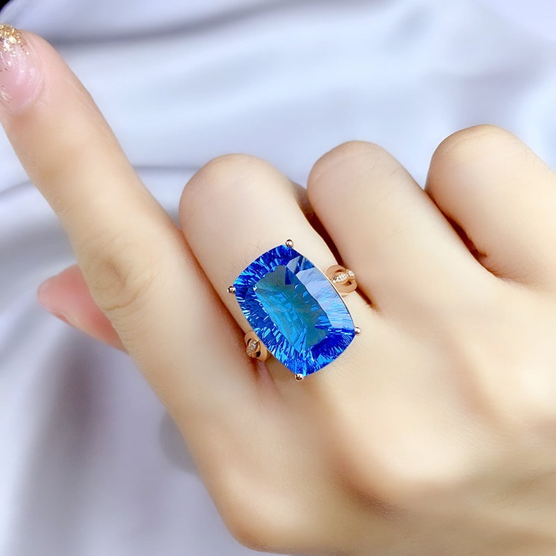 14k Gold 12.62 Ctw Natural Topaz & Diamond Ring - 5