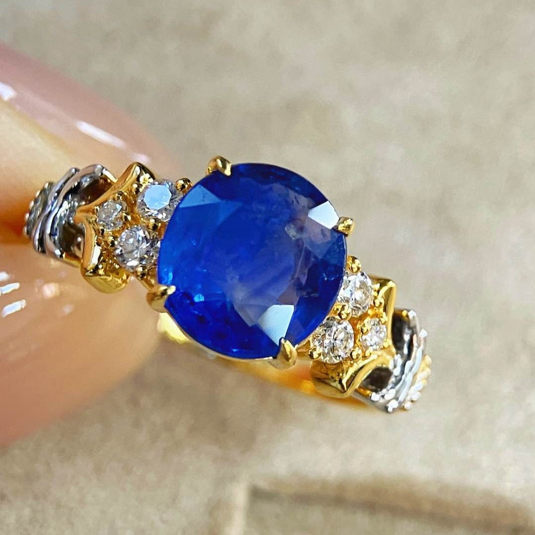 14k Gold 2.27 Ctw Natural Sapphire & Diamond Ring - 2