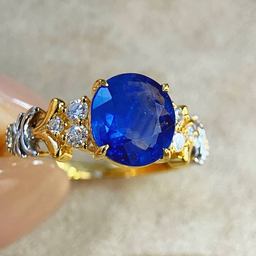 14k Gold 2.27 Ctw Natural Sapphire & Diamond Ring - 4