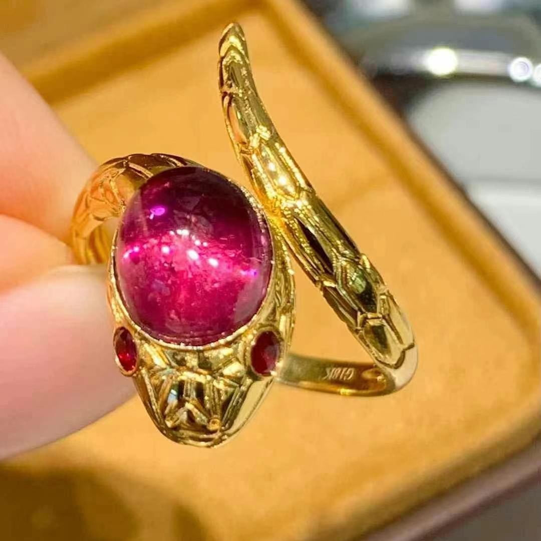14k Gold 3.3 Ct Natural Tourmaline & Ruby Ring - 3
