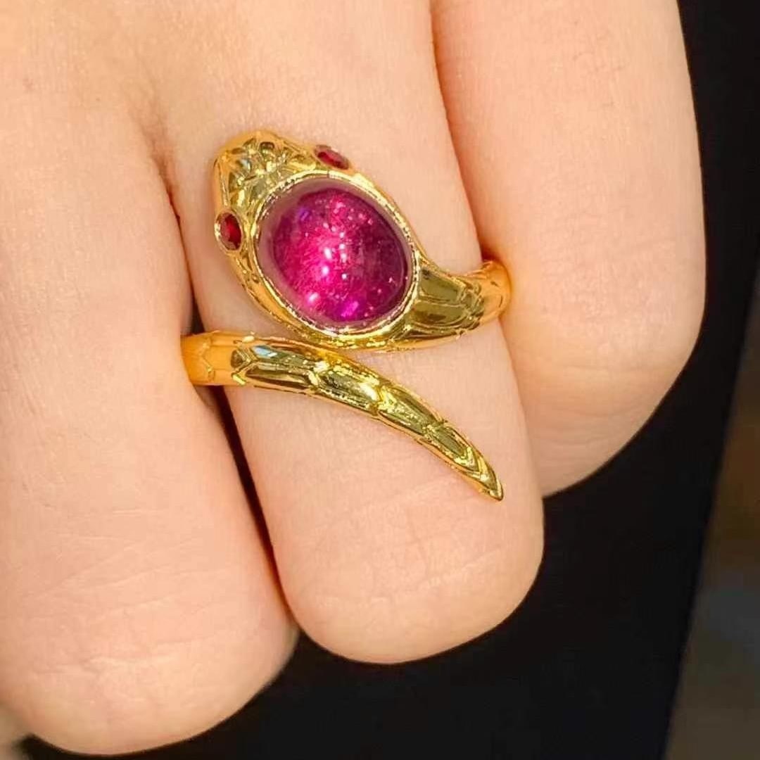 14k Gold 3.3 Ct Natural Tourmaline & Ruby Ring - 5