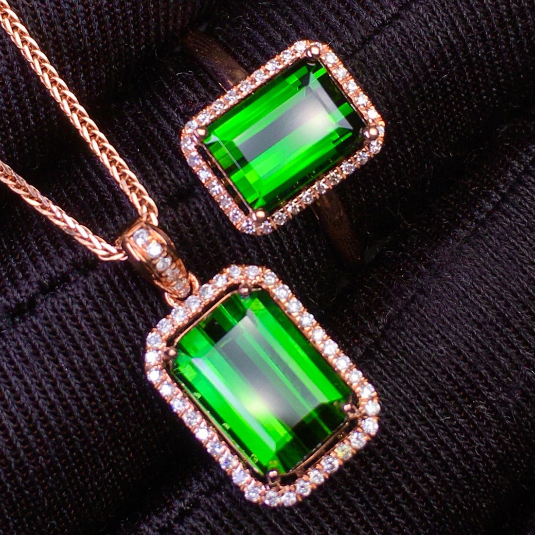 14k Gold 4.86 Ct Natural Tourmaline & Diamond Jewelry Set - 2