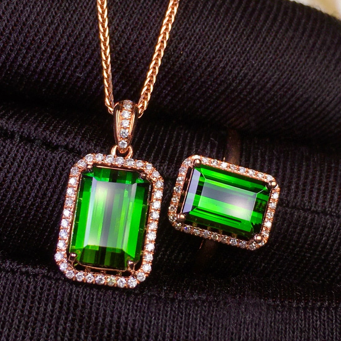 14k Gold 4.86 Ct Natural Tourmaline & Diamond Jewelry Set - 3