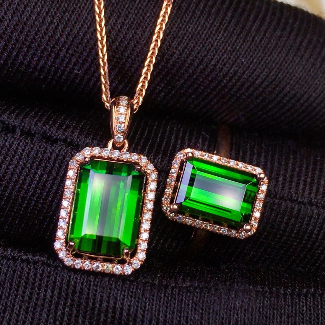 14k Gold 4.86 Ct Natural Tourmaline & Diamond Jewelry Set - 4