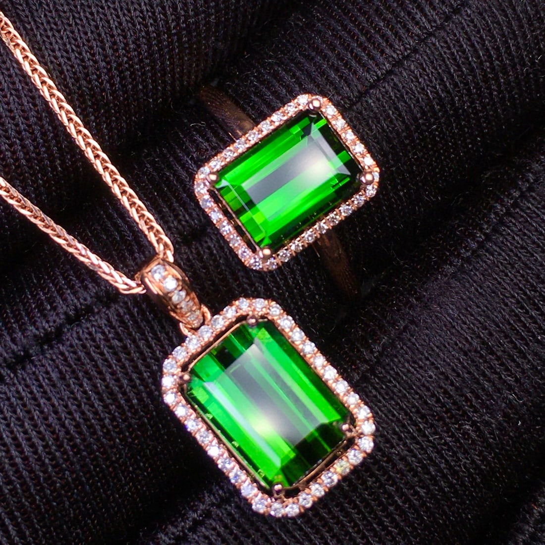 14k Gold 4.86 Ct Natural Tourmaline & Diamond Jewelry Set - 5