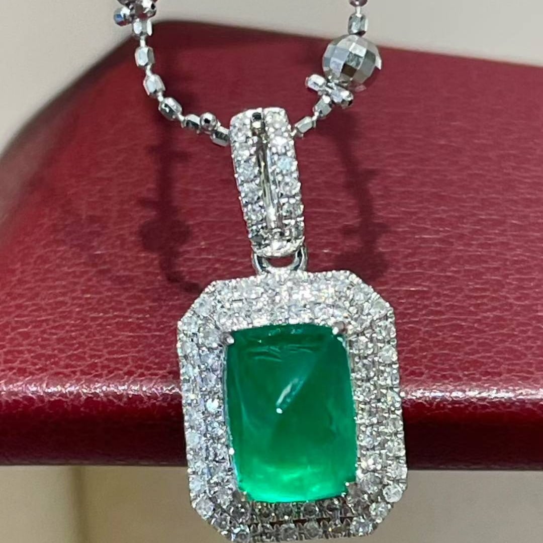 14k Gold 1.5 Ct Vivid Green Natural Emerald & Diamond Pendant( Without Chain ) - 6