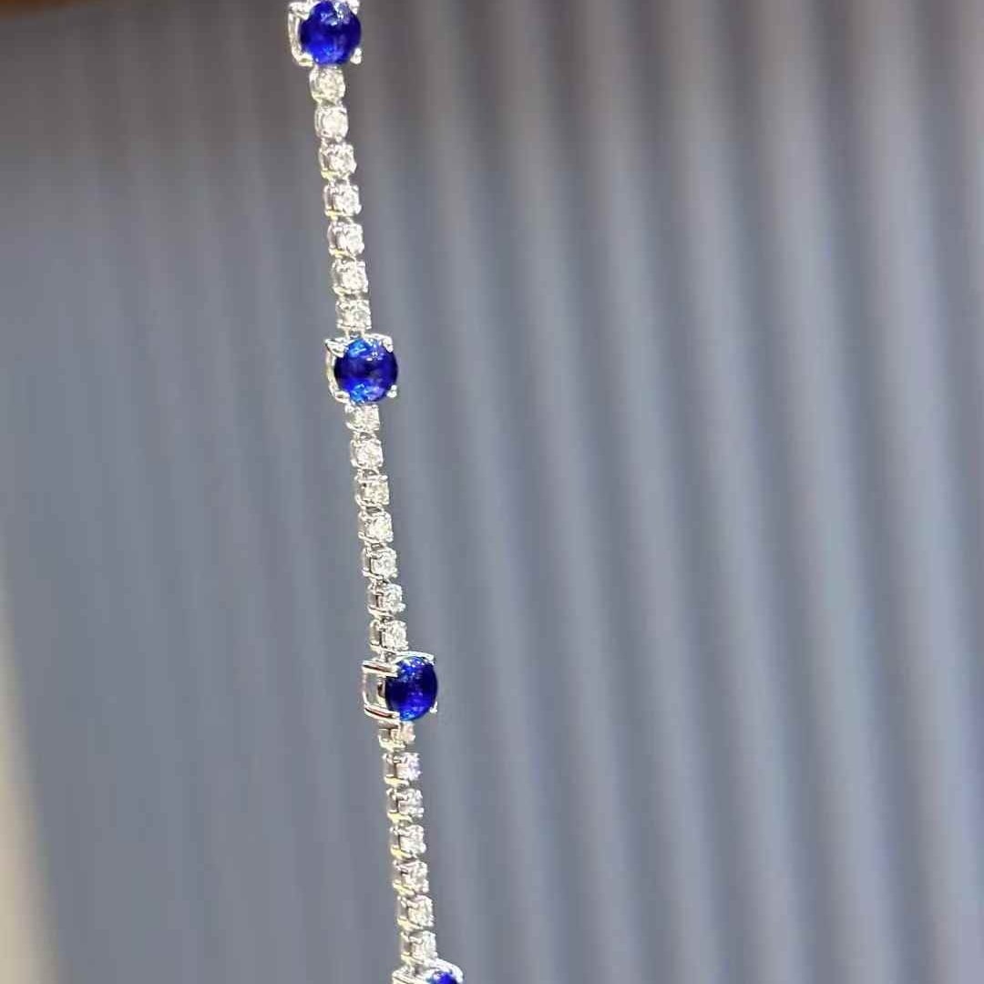 14k Gold 2.2 Ctw Natural Sapphire & Diamond Bracelet: Ref:231020437 // gold content:14k gold // main gemstone:sapphire // shape:round // carat weight:1. 2ct // color:blue // treatment:natural // cut grade:g // // adjacent gemstone 2 : diamond //