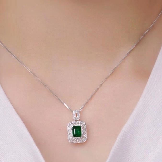 14k Gold 1.01 Ctw Vivid Green Natural Emerald & Diamond Pendant( Without Chain ) - 4