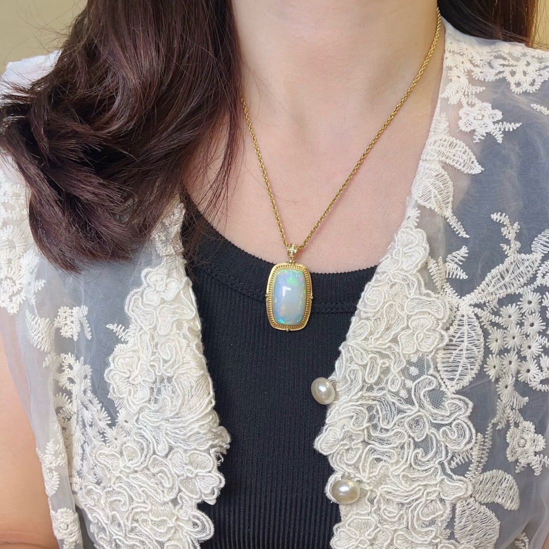 14k Gold 36.73 Ctw Natural Opal & Diamond Pendant( Without Chain ) - 2