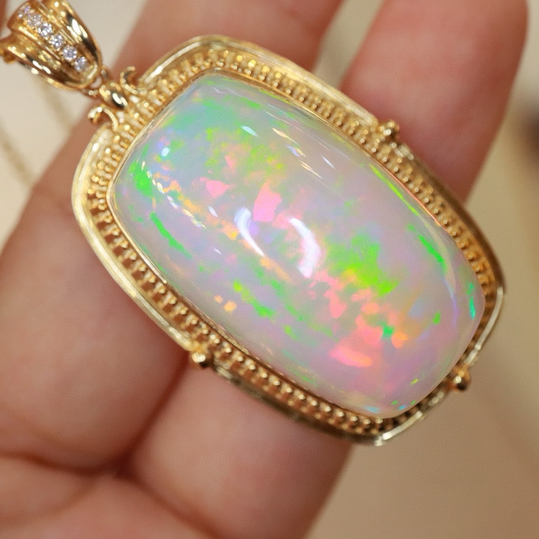 14k Gold 36.73 Ctw Natural Opal & Diamond Pendant( Without Chain ) - 3