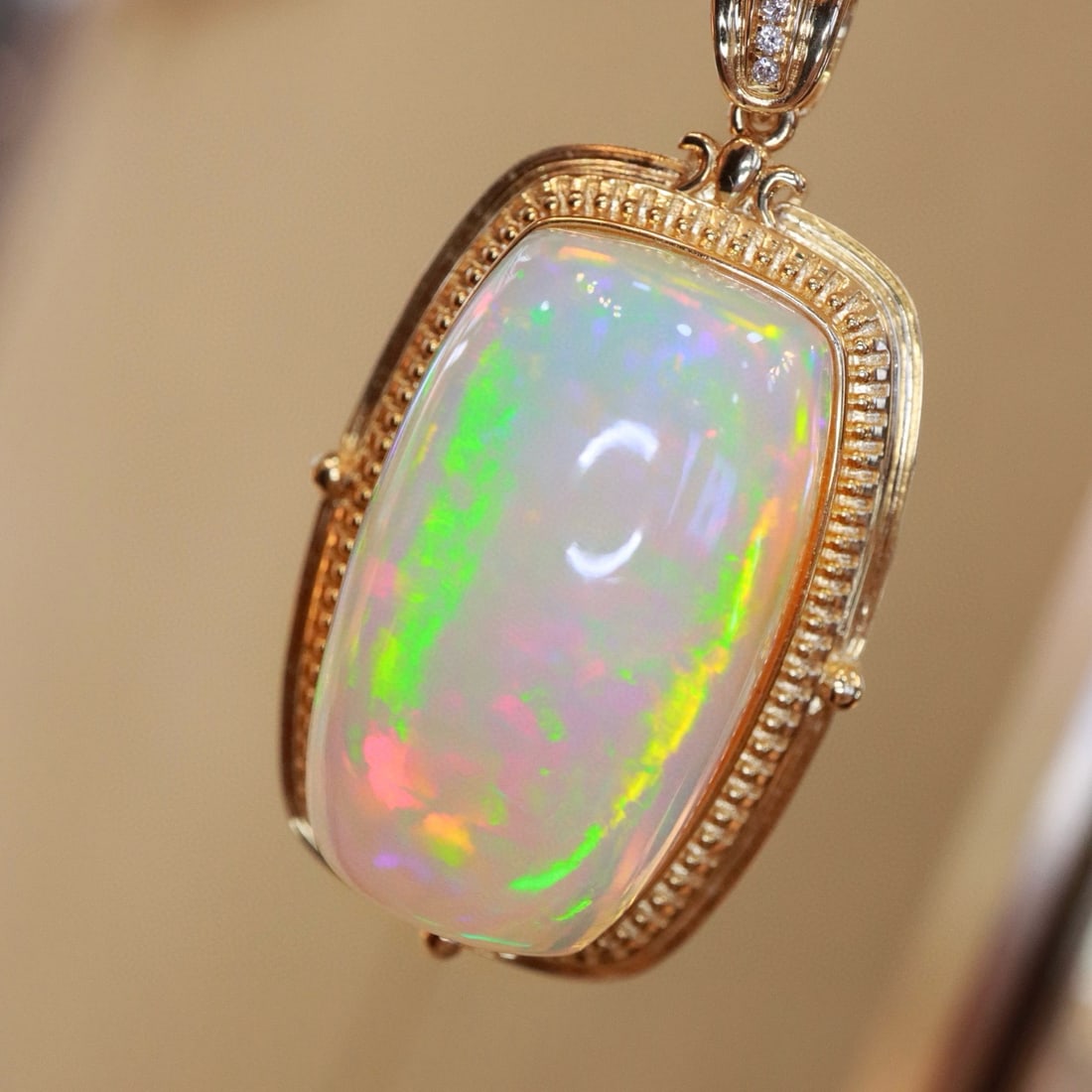14k Gold 36.73 Ctw Natural Opal & Diamond Pendant( Without Chain ) - 4