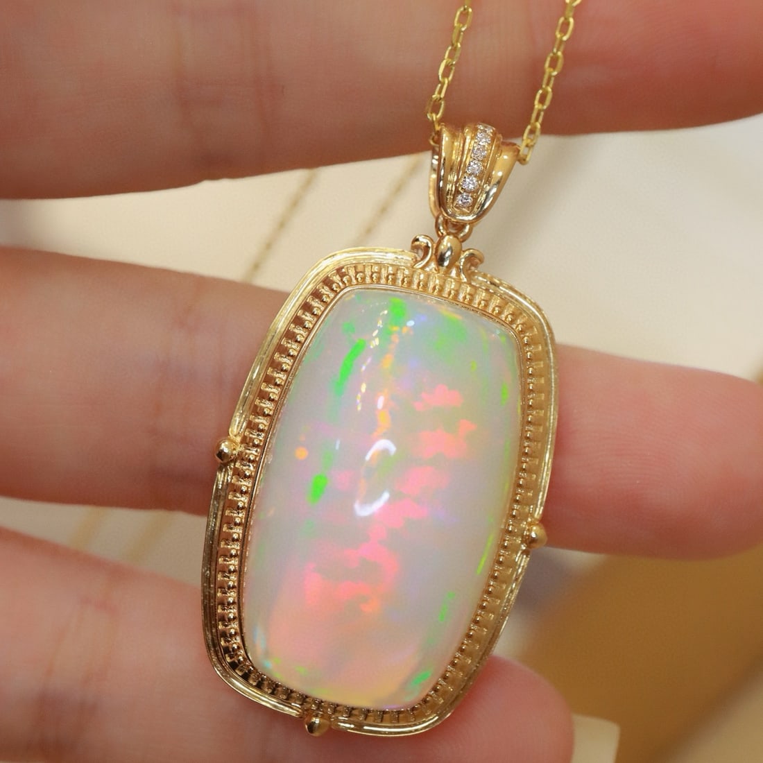 14k Gold 36.73 Ctw Natural Opal & Diamond Pendant( Without Chain ) - 5