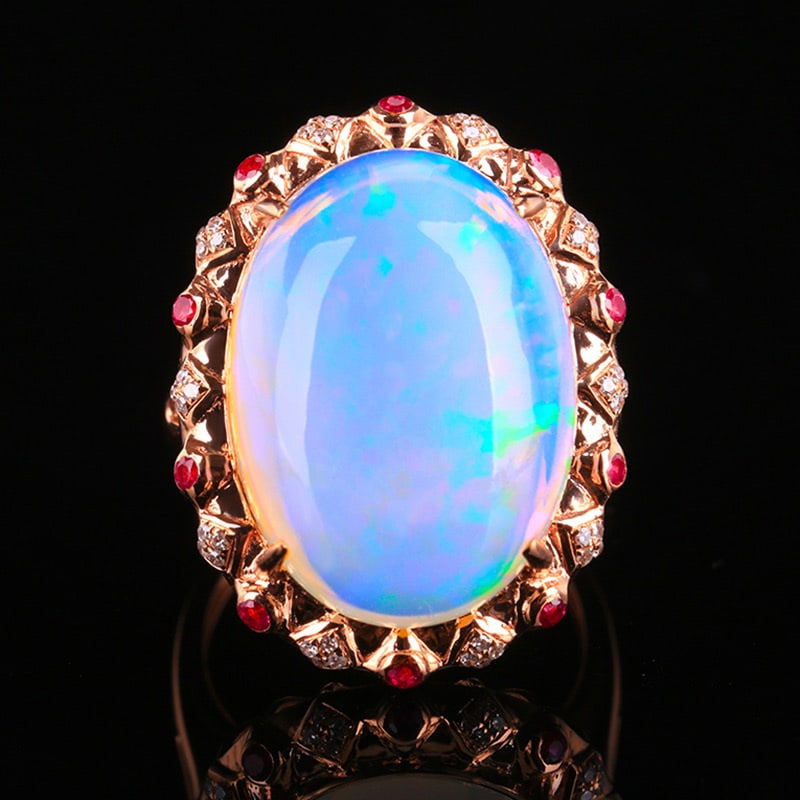 14k Gold 13.96 Ctw Natural Opal & Diamond Ring (1 of 5)