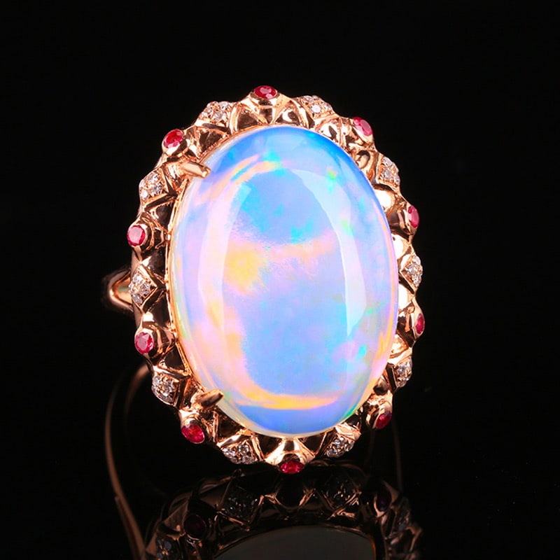 14k Gold 13.96 Ctw Natural Opal & Diamond Ring - 2
