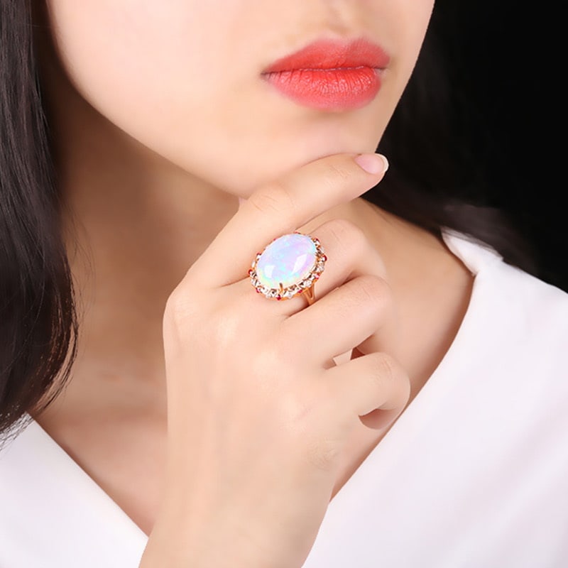 14k Gold 13.96 Ctw Natural Opal & Diamond Ring - 4