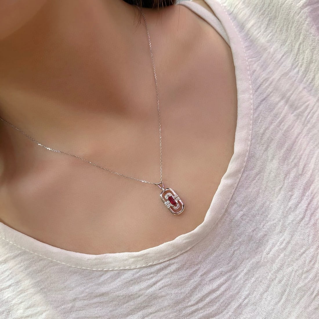 14k Gold 1.11 Ctw Natural Ruby & Diamond Necklace - 4