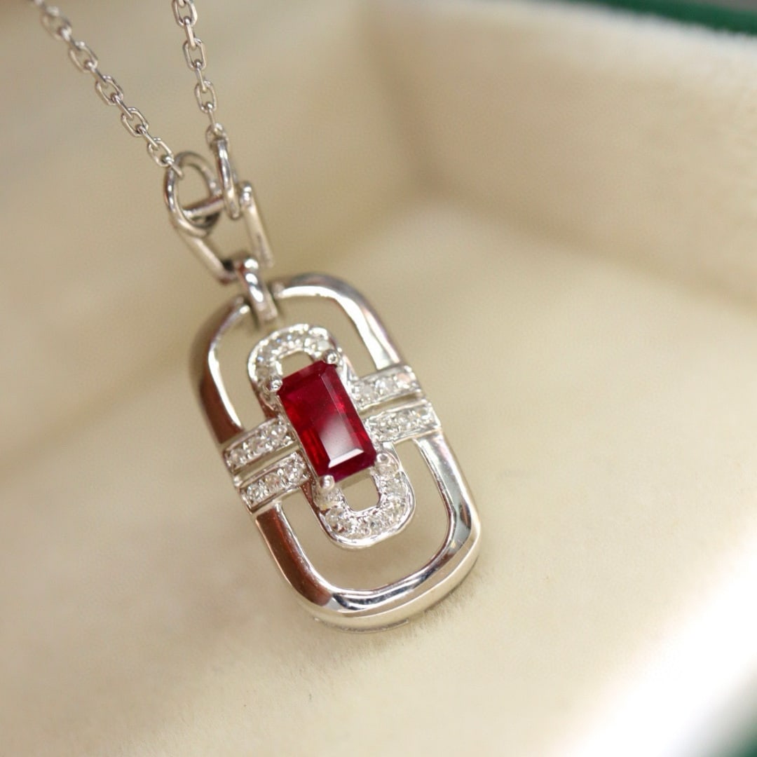 14k Gold 1.11 Ctw Natural Ruby & Diamond Necklace - 5