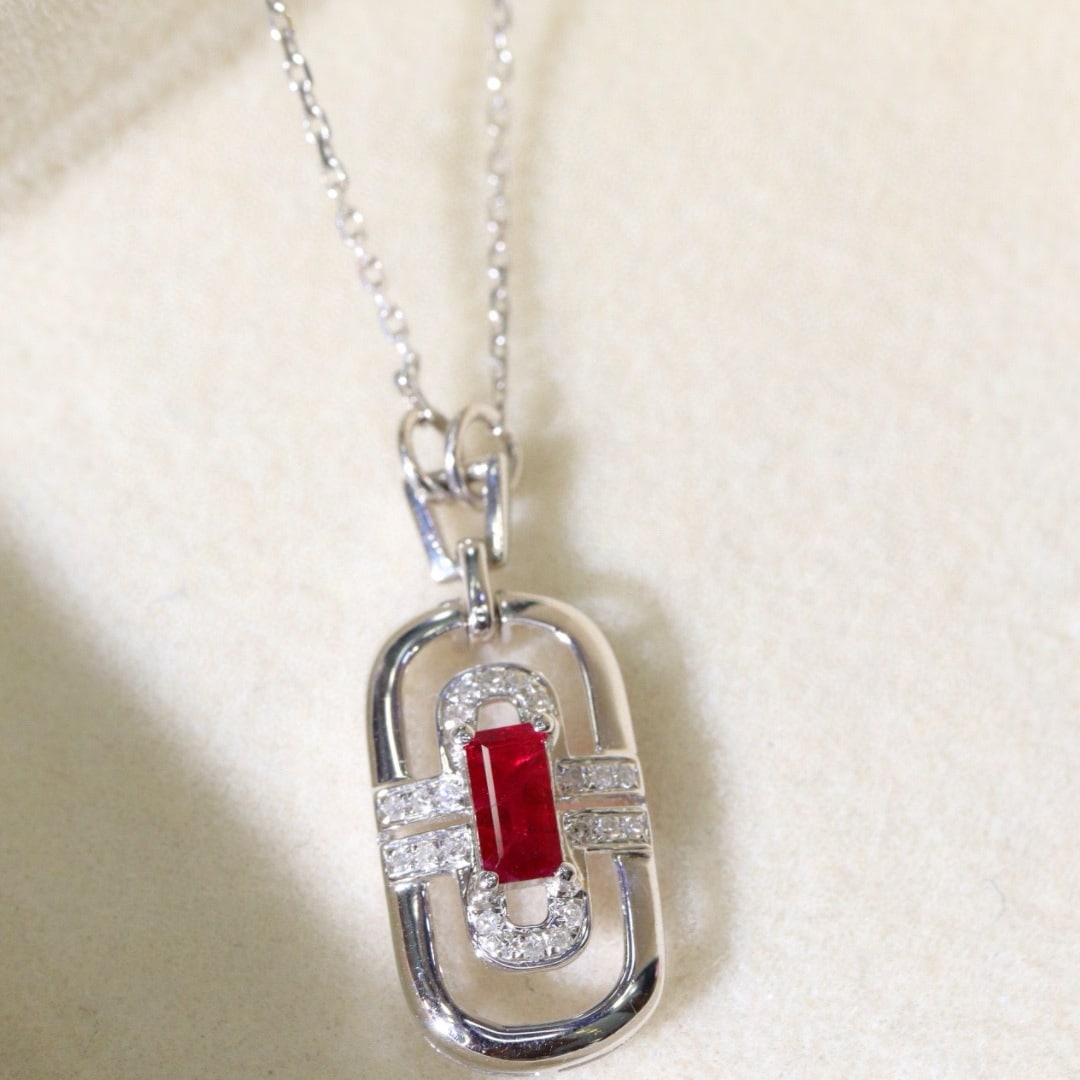 14k Gold 1.11 Ctw Natural Ruby & Diamond Necklace - 6