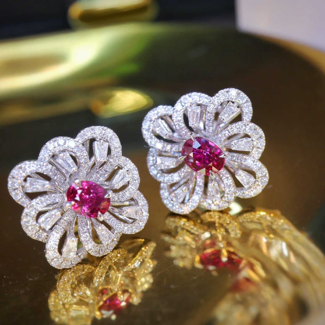 14k Gold 2.26 Ctw Natural Ruby & Diamond Earrings - 4