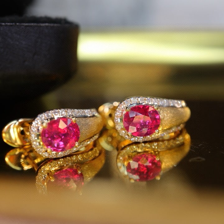 14k Gold 1.53 Ctw Natural Ruby & Diamond Earrings - 3