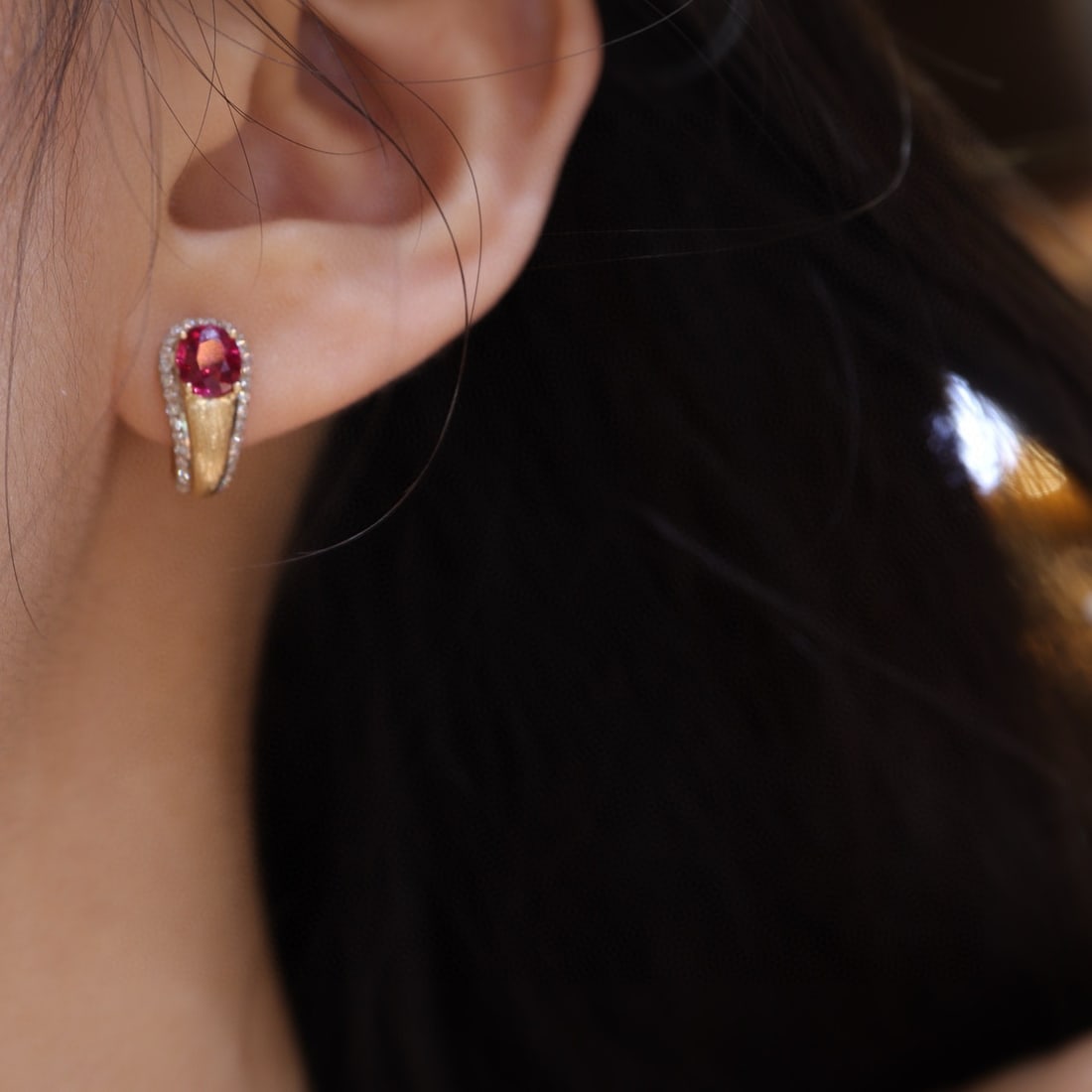 14k Gold 1.53 Ctw Natural Ruby & Diamond Earrings - 5