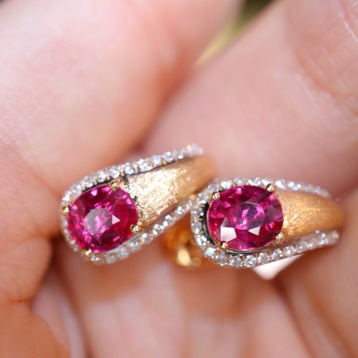 14k Gold 1.53 Ctw Natural Ruby & Diamond Earrings - 6