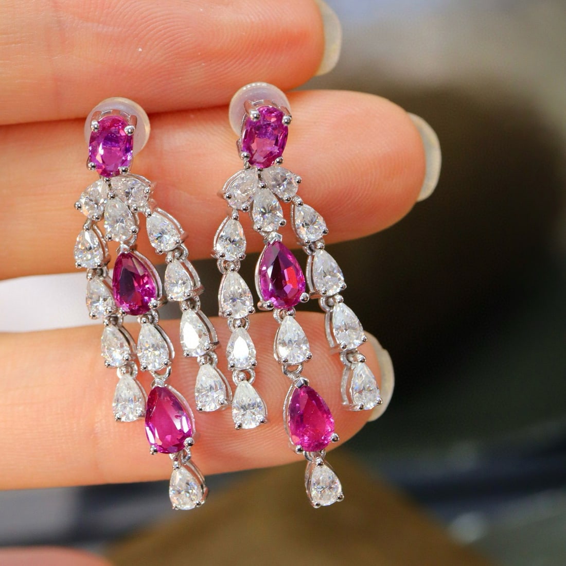 14k Gold 2.83 Ct Natural Ruby & Diamond Earrings - 2