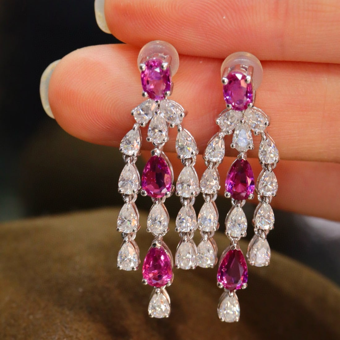 14k Gold 2.83 Ct Natural Ruby & Diamond Earrings - 3