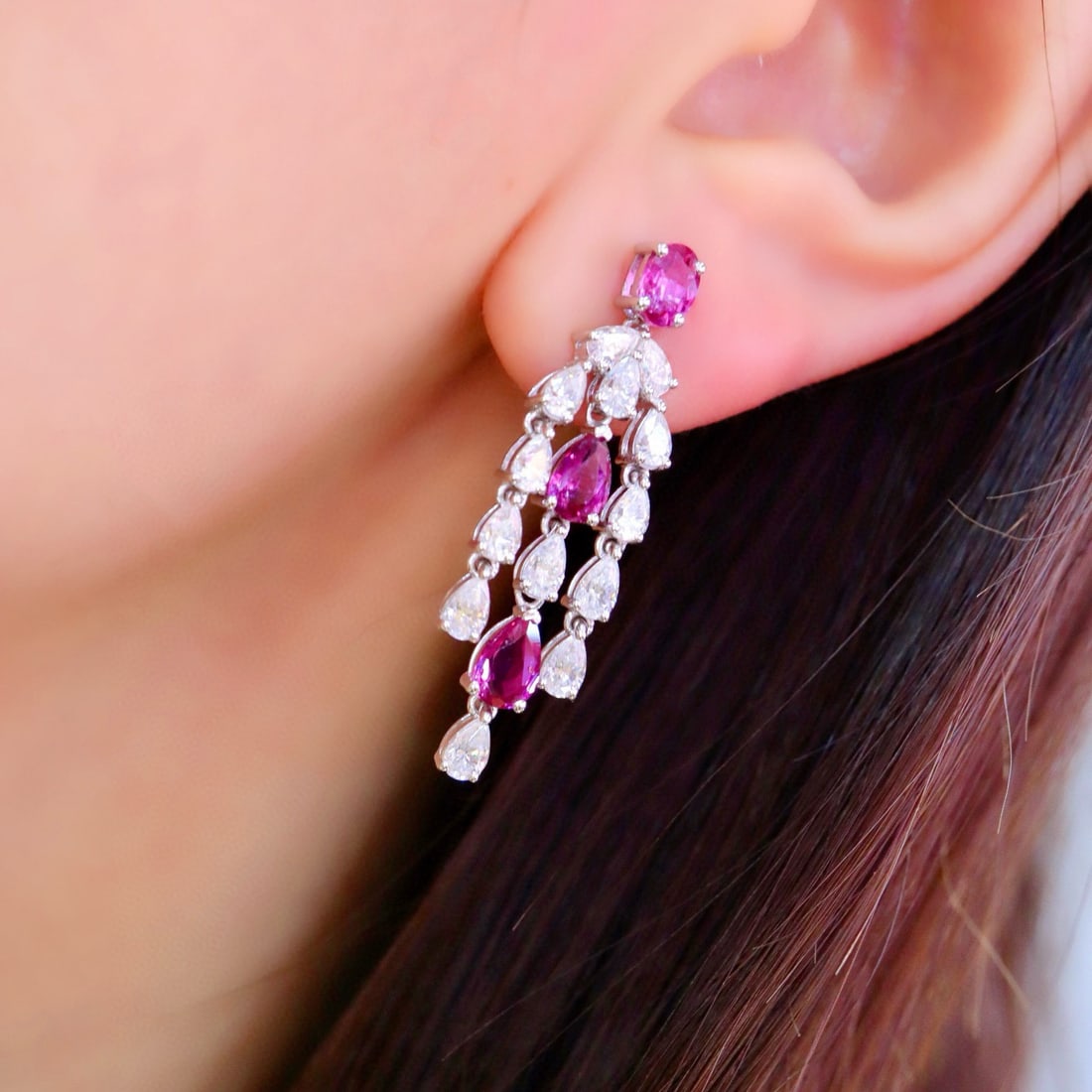 14k Gold 2.83 Ct Natural Ruby & Diamond Earrings - 4