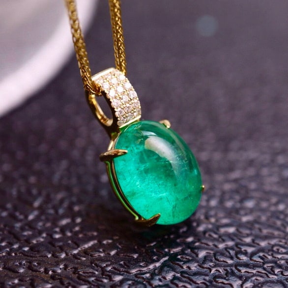 14k Gold 2.83 Ctw Natural Emerald & Diamond Necklace - 2