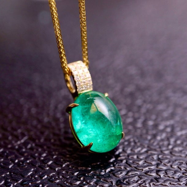14k Gold 2.83 Ctw Natural Emerald & Diamond Necklace - 3