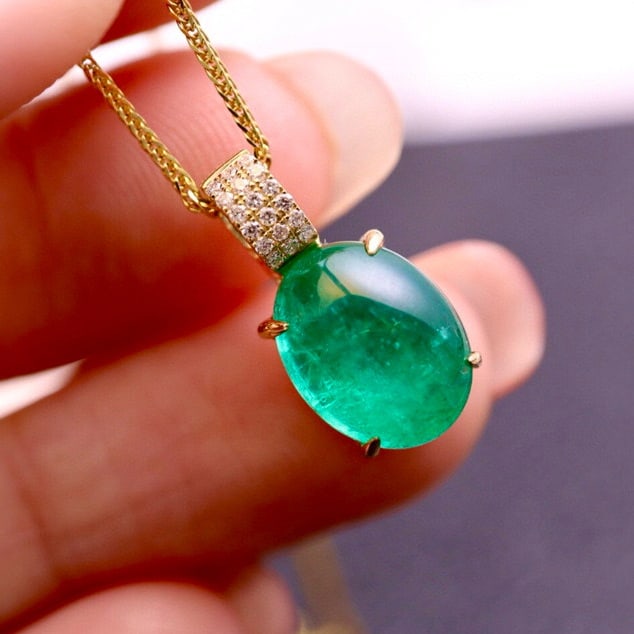14k Gold 2.83 Ctw Natural Emerald & Diamond Necklace - 5