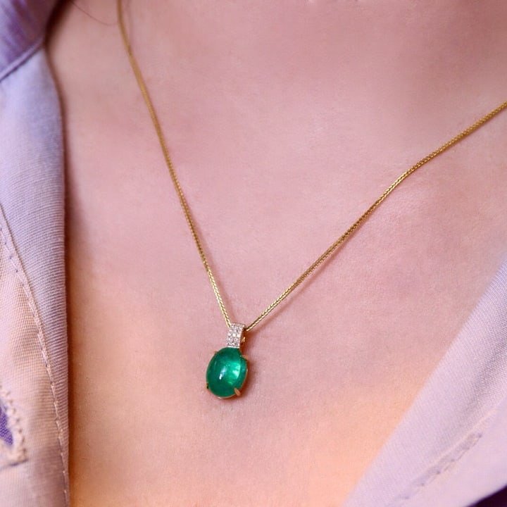14k Gold 2.83 Ctw Natural Emerald & Diamond Necklace - 6
