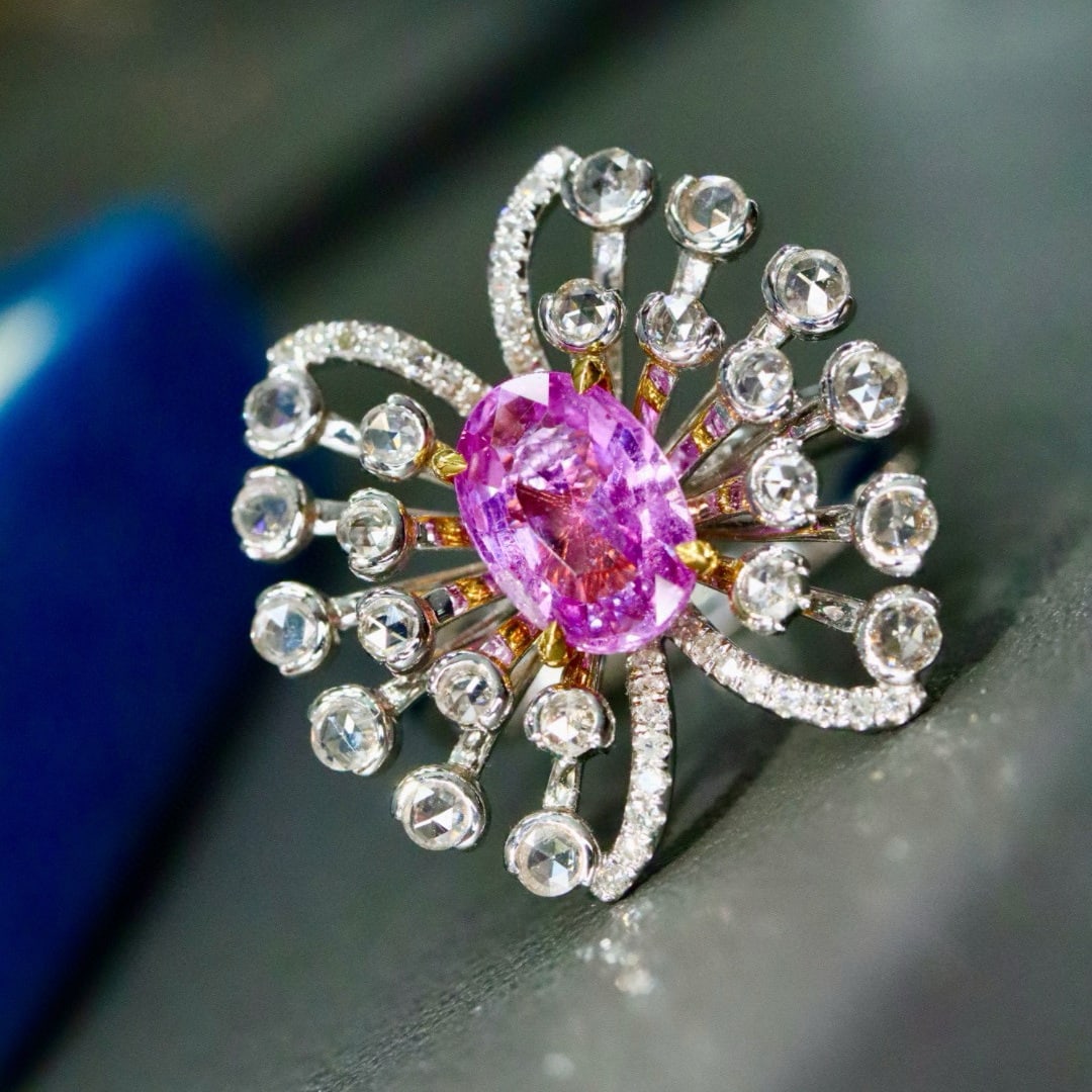 14k Gold 2.14 Ctw Natural Sapphire & Diamond Ring: Ref:231029032 // gold content:14k gold // ring size:7. 25us // // main gemstone:sapphire // shape:oval // carat weight:1. 42ct // color:purple // treatment:natural // // adjacent gemstone 2 : diamond