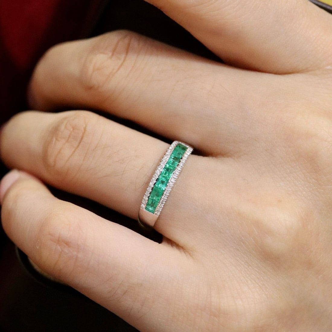 14k Gold 0.71 Ctw Natural Emerald & Diamond Ring - 2