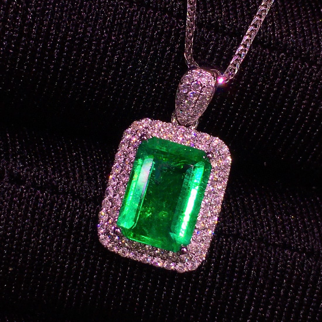 14k Gold 1.62 Ct Natural Emerald & Diamond Pendant( Without Chain ) - 2