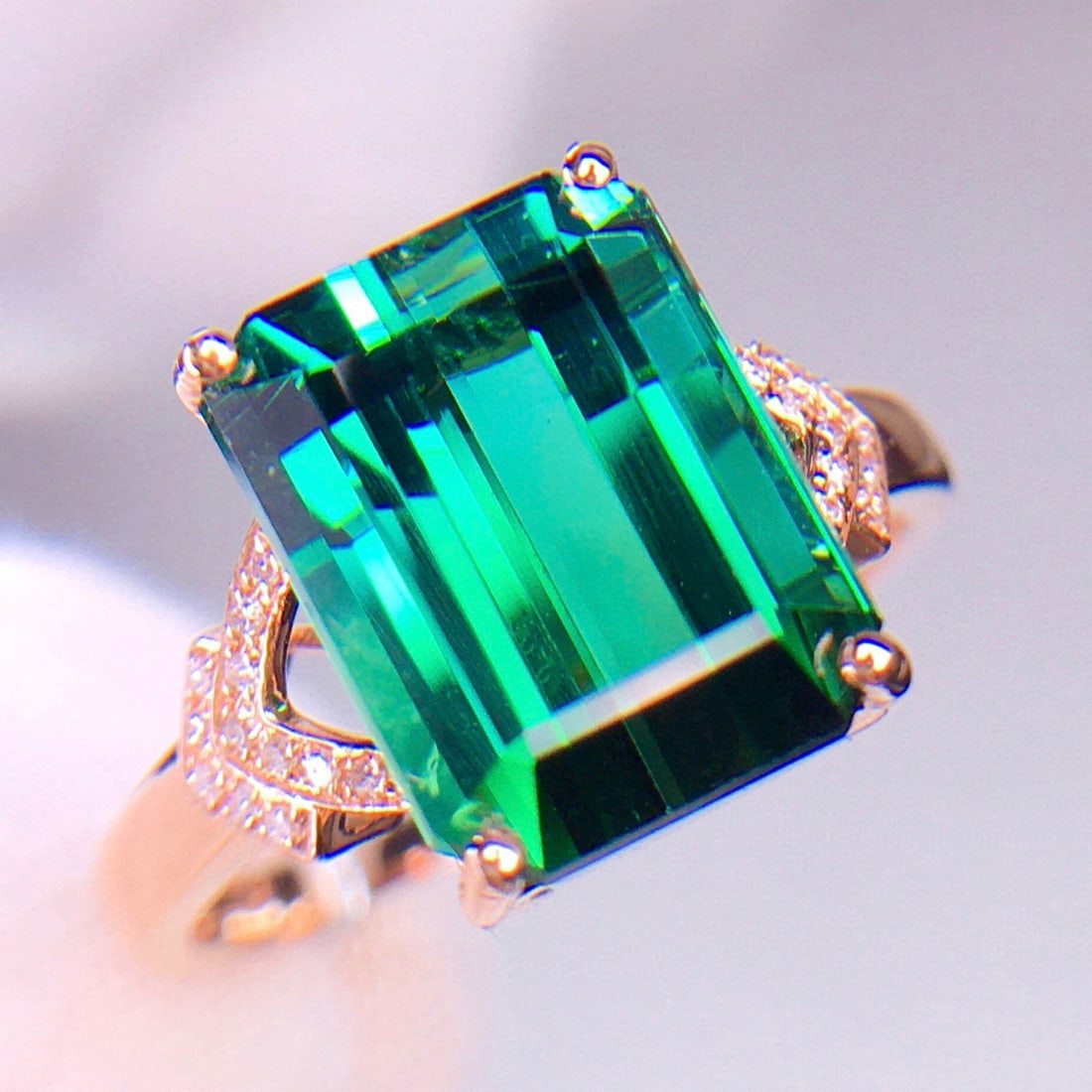 14k Gold 5.28 Ct Natural Tourmaline & Diamond Ring - 2