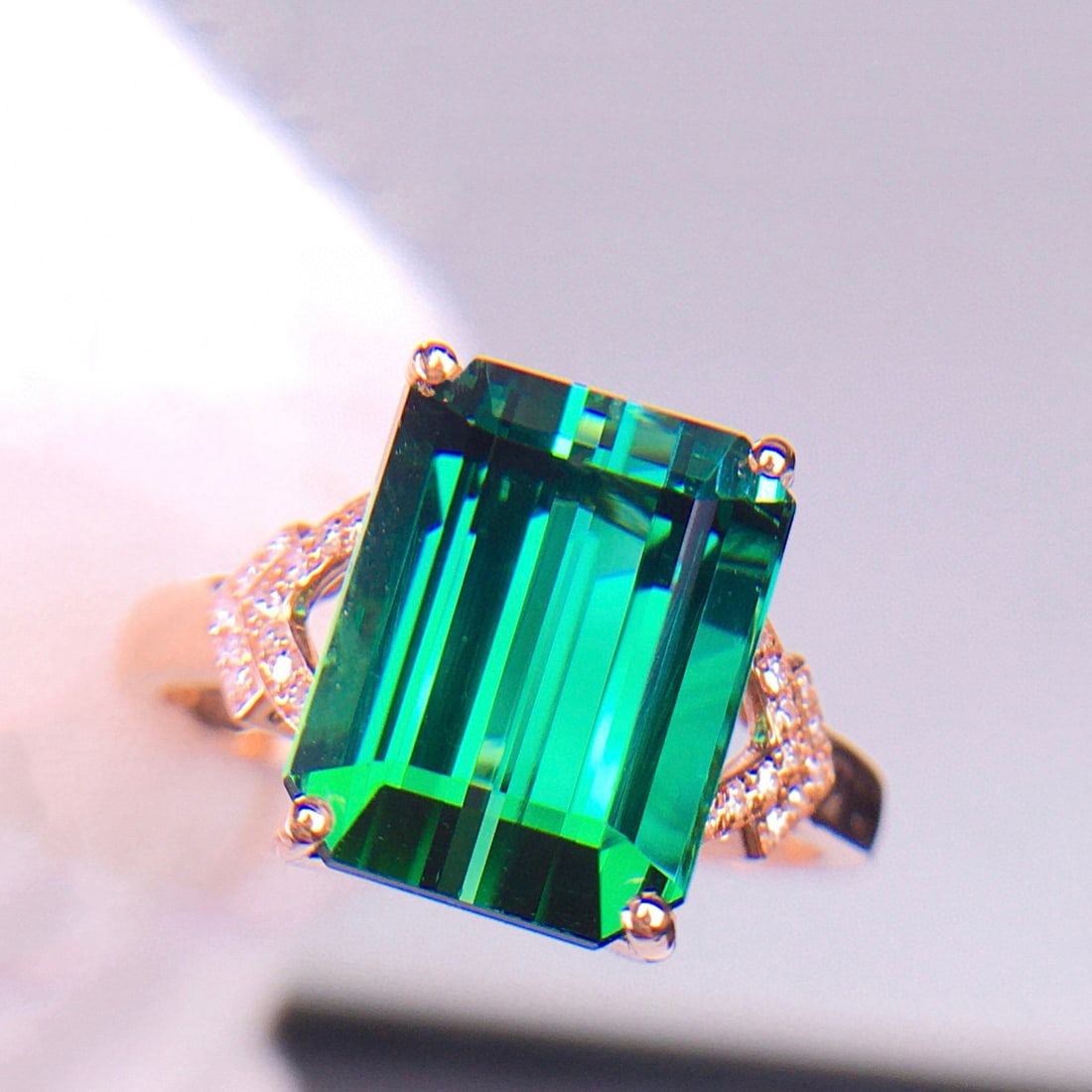 14k Gold 5.28 Ct Natural Tourmaline & Diamond Ring - 3