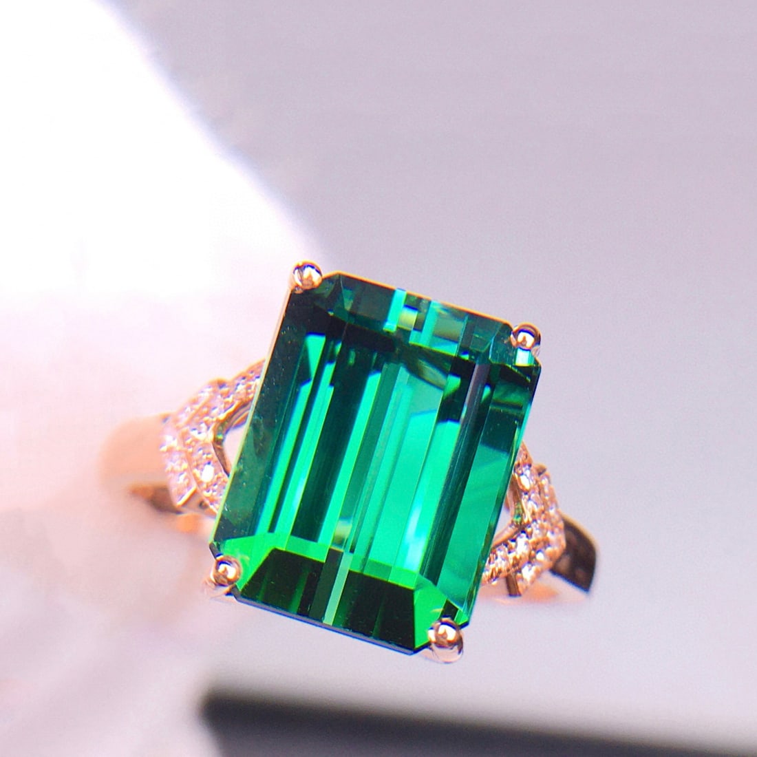 14k Gold 5.28 Ct Natural Tourmaline & Diamond Ring - 5