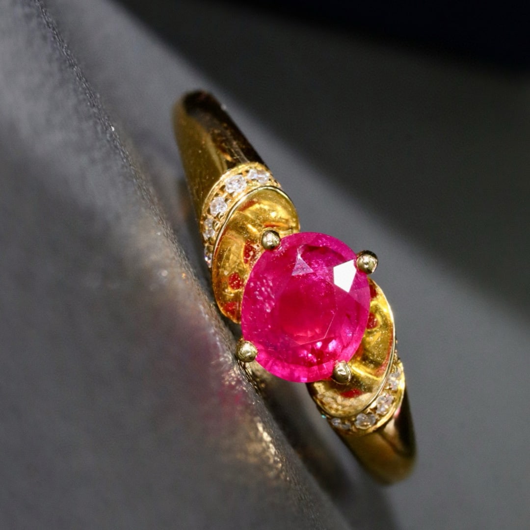 14k Gold 0.80 Ctw Natural Ruby & Diamond Ring - 6