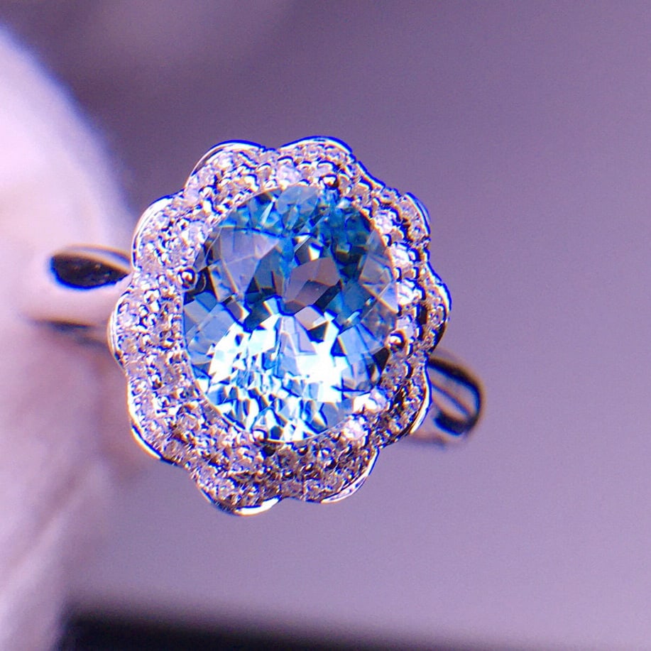 14k Gold 2.6 Ct Natural Aquamarine & Diamond Ring - 5