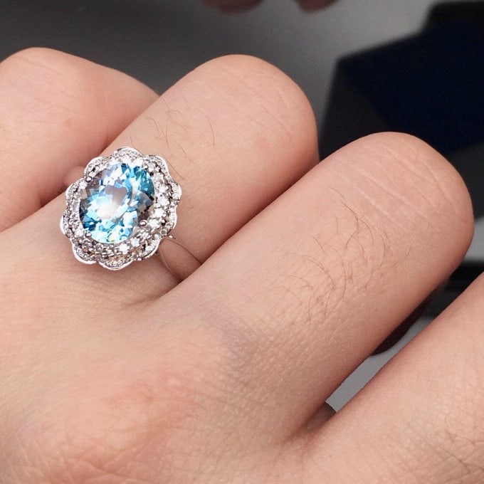 14k Gold 2.6 Ct Natural Aquamarine & Diamond Ring - 8
