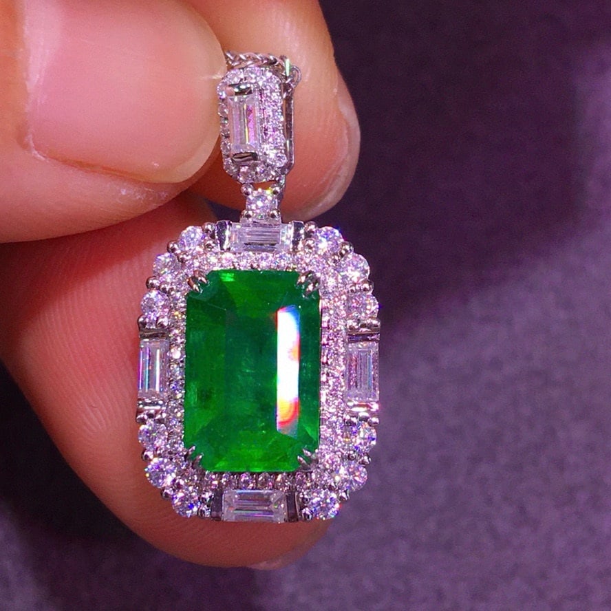 14k Gold 1.89 Ct Natural Emerald & Diamond Pendant( Without Chain ) - 2