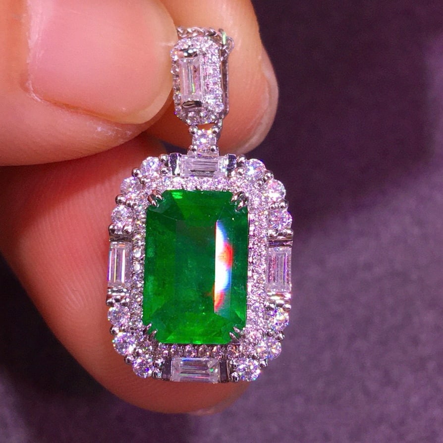14k Gold 1.89 Ct Natural Emerald & Diamond Pendant( Without Chain ) - 6