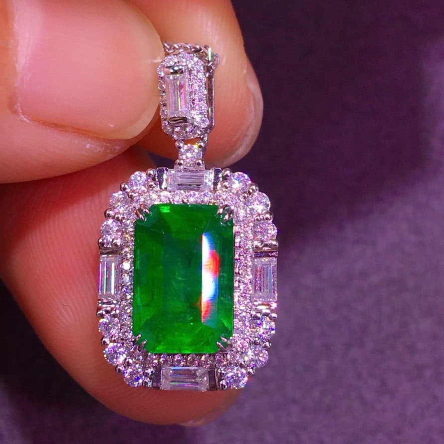 14k Gold 1.89 Ct Natural Emerald & Diamond Pendant( Without Chain ) - 7